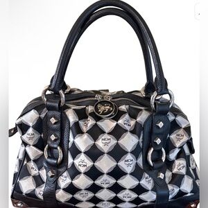 MCM Checkered Black and White Satchel